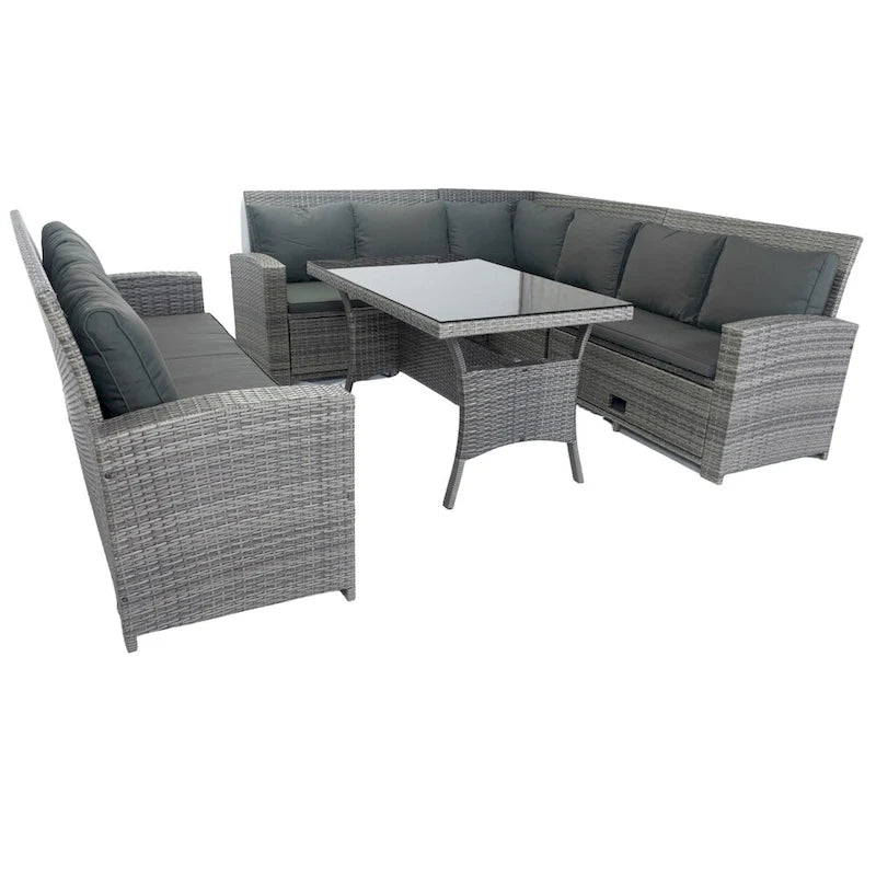 MM Set da esterno componibile a 5 pezzi in vimini per patio
