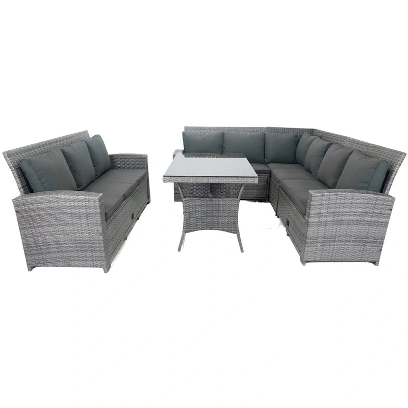 MM Set da esterno componibile a 5 pezzi in vimini per patio
