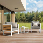 Outdoor Aluminum Sofa Set, Side Table, 2 Armchairs, Cushions