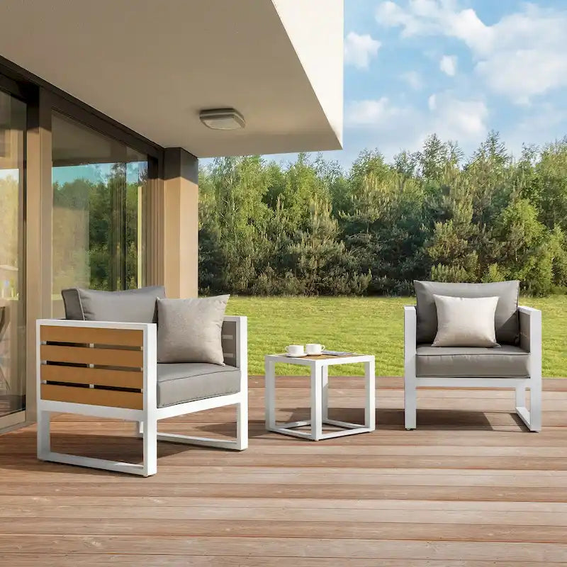 Outdoor Aluminum Sofa Set, Side Table, 2 Armchairs, Cushions