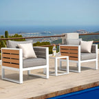 Set divano da esterno in alluminio, tavolino laterale, 2 poltrone, cuscini