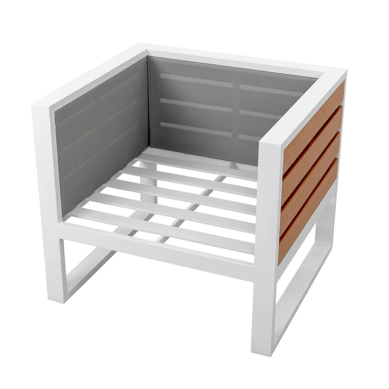 Set divano da esterno in alluminio, tavolino laterale, 2 poltrone, cuscini
