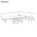 Set divano moderno da 6 pezzi per esterni con tavolini da caffè a incastro - Beige, legno di acacia e rattan in PE