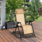 Outsunny Outdoor Rocking Chairs - Combo Design, Foldable Reclining Zero Gravity Lounge Rocker with Pillow, Cup and Phone Holder