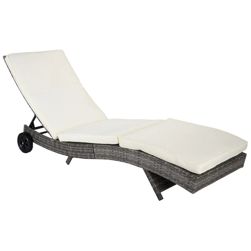 Wicker Chaise Lounge Pool Chair, Cushioned Patio Sun Lounger 5-Level Adjustable Backrest & Wheels for Easy Movement