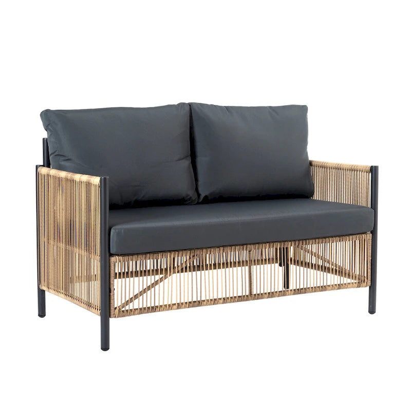 Nuovo Set da Salotto da Esterno 4 Pezzi con Divano in Rattan PE Marrone e Cuscini Grigi
