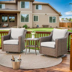 3 Pieces Wicker Swivel Rocking Chairs with Side Table - Brown
