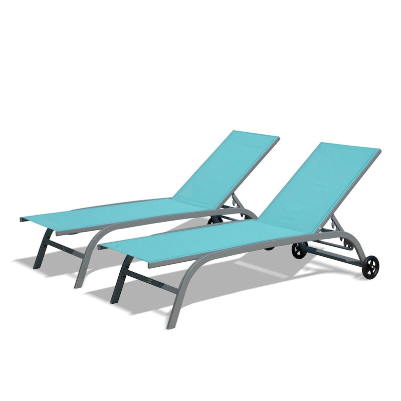 Set di 2 Chaise Longue, Sedie a Sdraio con Ruote, Sedie a Sdraio con 5 Posizioni Regolabili, Sedie da Piscina (2 Sedie a Sdraio)