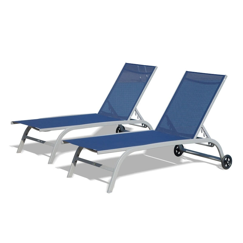 Set di 2 Chaise Longue, Sedie a Sdraio con Ruote, Sedie a Sdraio con 5 Posizioni Regolabili, Sedie da Piscina (2 Sedie a Sdraio)