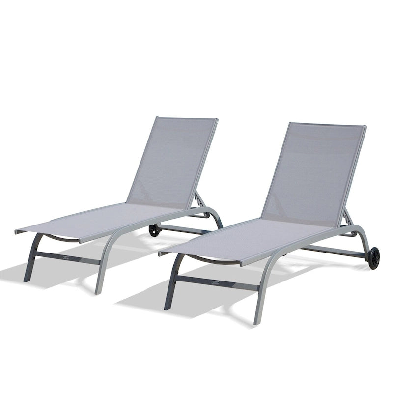 Set di 2 Chaise Longue, Sedie a Sdraio con Ruote, Sedie a Sdraio con 5 Posizioni Regolabili, Sedie da Piscina (2 Sedie a Sdraio)