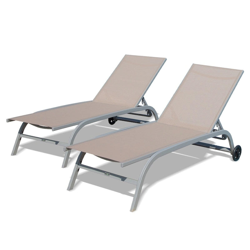 Set di 2 Chaise Longue, Sedie a Sdraio con Ruote, Sedie a Sdraio con 5 Posizioni Regolabili, Sedie da Piscina (2 Sedie a Sdraio)