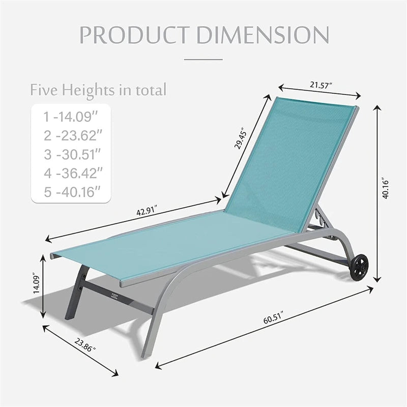 Set di 2 Chaise Longue, Sedie a Sdraio con Ruote, Sedie a Sdraio con 5 Posizioni Regolabili, Sedie da Piscina (2 Sedie a Sdraio)
