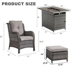 Set Soggiorno Esterno in Rattan con Poltrona, Pouf e Tavolo con Braciere - Grigio