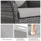 Set Soggiorno Esterno in Rattan con Poltrona, Pouf e Tavolo con Braciere - Grigio