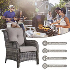 Set Soggiorno Esterno in Rattan con Poltrona, Pouf e Tavolo con Braciere - Grigio