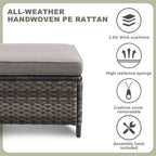 Set Soggiorno Esterno in Rattan con Poltrona, Pouf e Tavolo con Braciere - Grigio