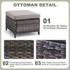 Set Soggiorno Esterno in Rattan con Poltrona, Pouf e Tavolo con Braciere - Grigio