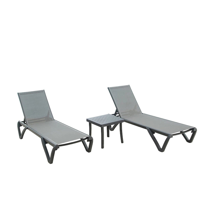 Patio Chaise Lounge Chair Set of 3,Polypropylene Sunbathing Chair with 5 Adjustable Position(2 Lounge Chair+1 Table)