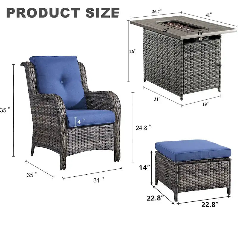 Set tavolo con braciere a propano, sedie da patio e poggiapiedi - Grigio