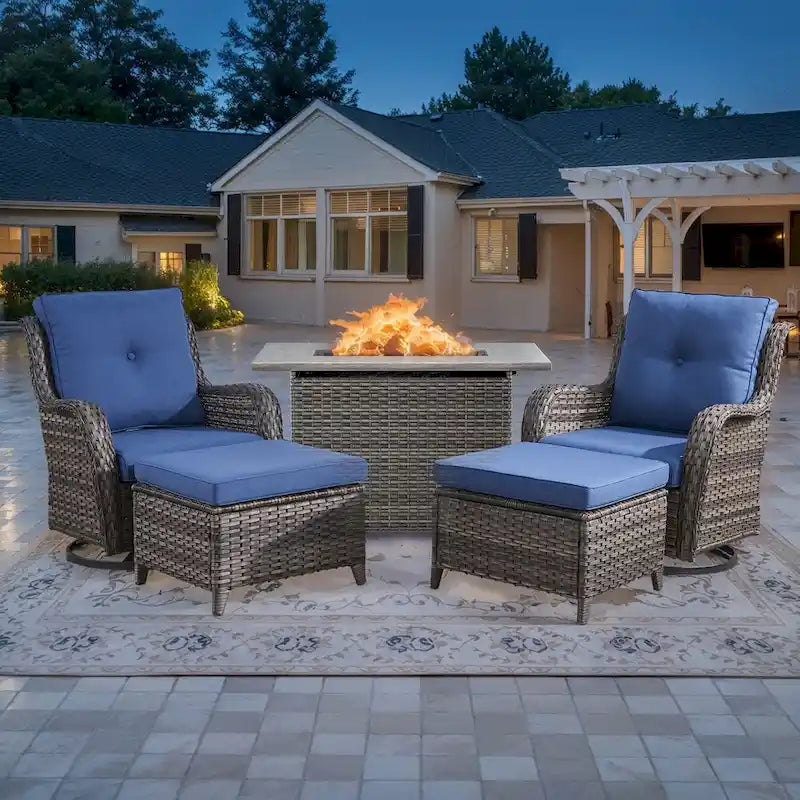 5 Piece Patio Furniture with Fire Pit Table - Grey