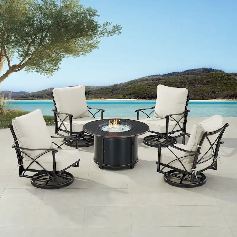 Set tavolo da fuoco in alluminio nero con quattro sedie club