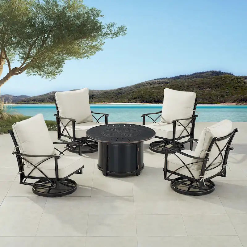 Set tavolo da fuoco in alluminio nero con quattro sedie club