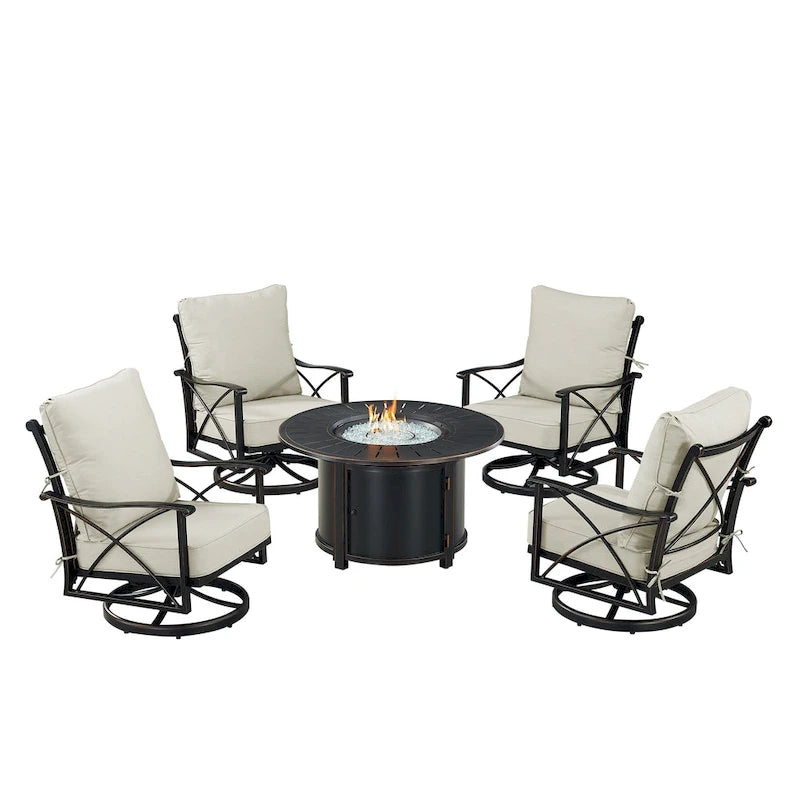 Set tavolo da fuoco in alluminio nero con quattro sedie club