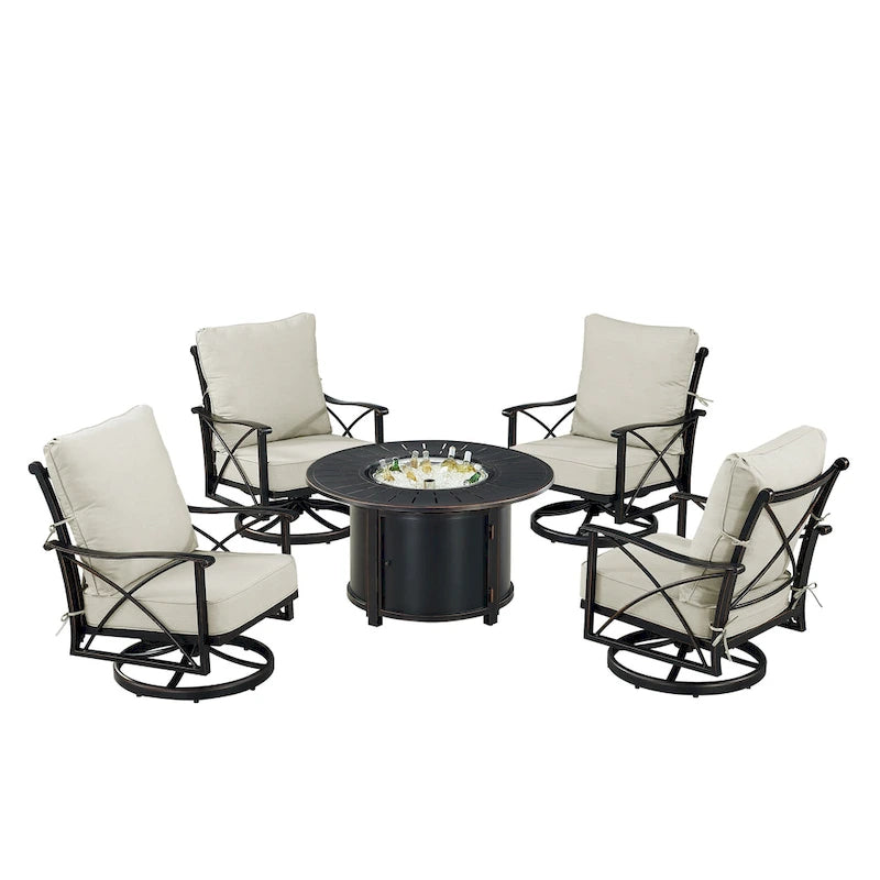 Set tavolo da fuoco in alluminio nero con quattro sedie club