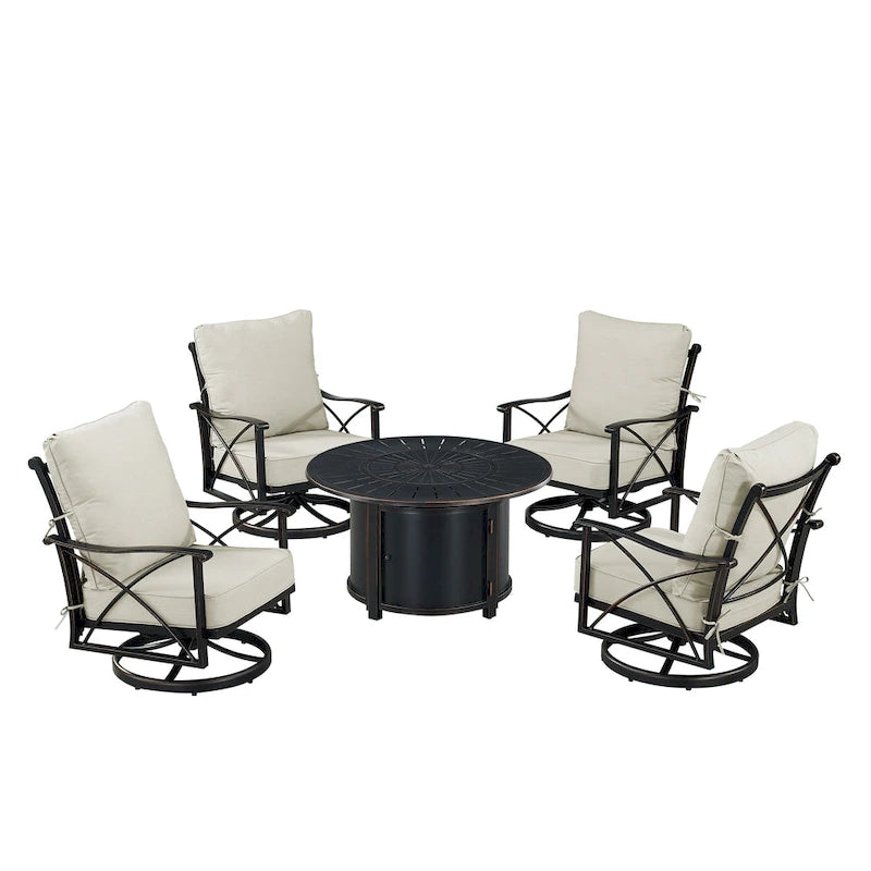 Set tavolo da fuoco in alluminio nero con quattro sedie club