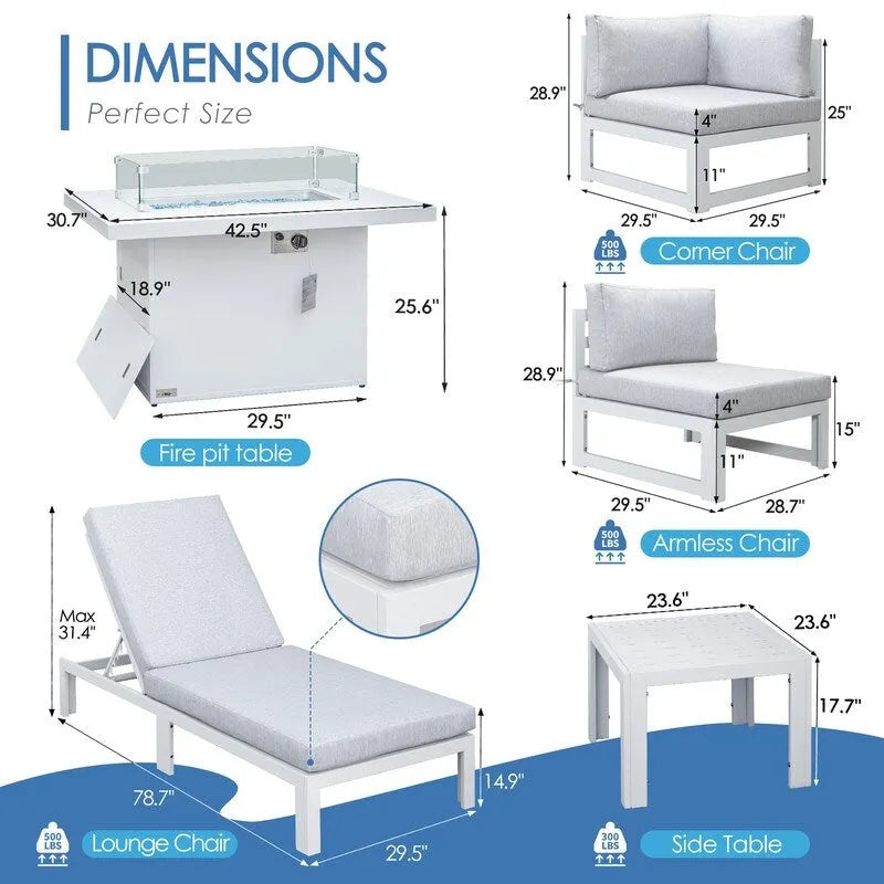 Set da salotto componibile da esterno a 11 pezzi di grandi dimensioni in alluminio con sedute profonde e chaise longue FINCATI