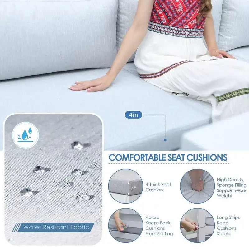 Set da salotto componibile da esterno a 11 pezzi di grandi dimensioni in alluminio con sedute profonde e chaise longue FINCATI