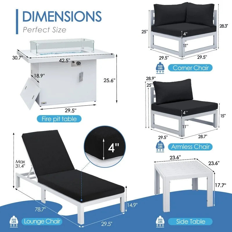 Set da salotto componibile da esterno a 11 pezzi di grandi dimensioni in alluminio con sedute profonde e chaise longue FINCATI