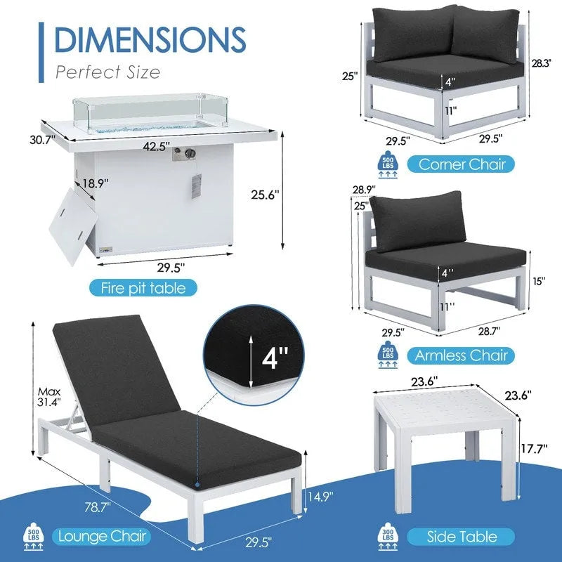 Set da salotto componibile da esterno a 11 pezzi di grandi dimensioni in alluminio con sedute profonde e chaise longue FINCATI