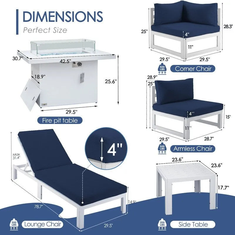 Set da salotto componibile da esterno a 11 pezzi di grandi dimensioni in alluminio con sedute profonde e chaise longue FINCATI