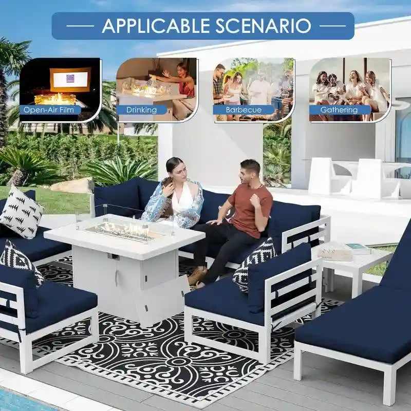 Set da salotto componibile da esterno a 11 pezzi di grandi dimensioni in alluminio con sedute profonde e chaise longue FINCATI