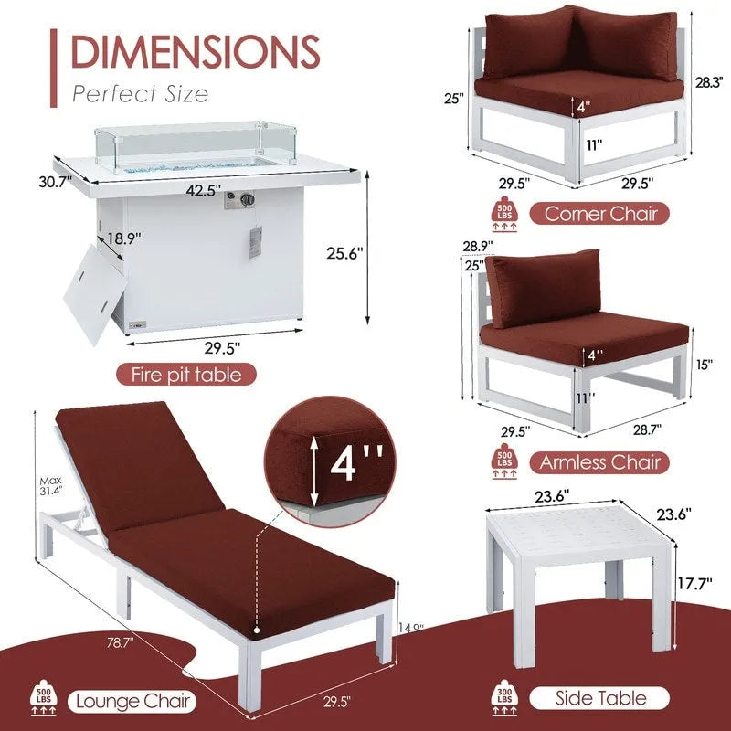 Set da salotto componibile da esterno a 11 pezzi di grandi dimensioni in alluminio con sedute profonde e chaise longue FINCATI