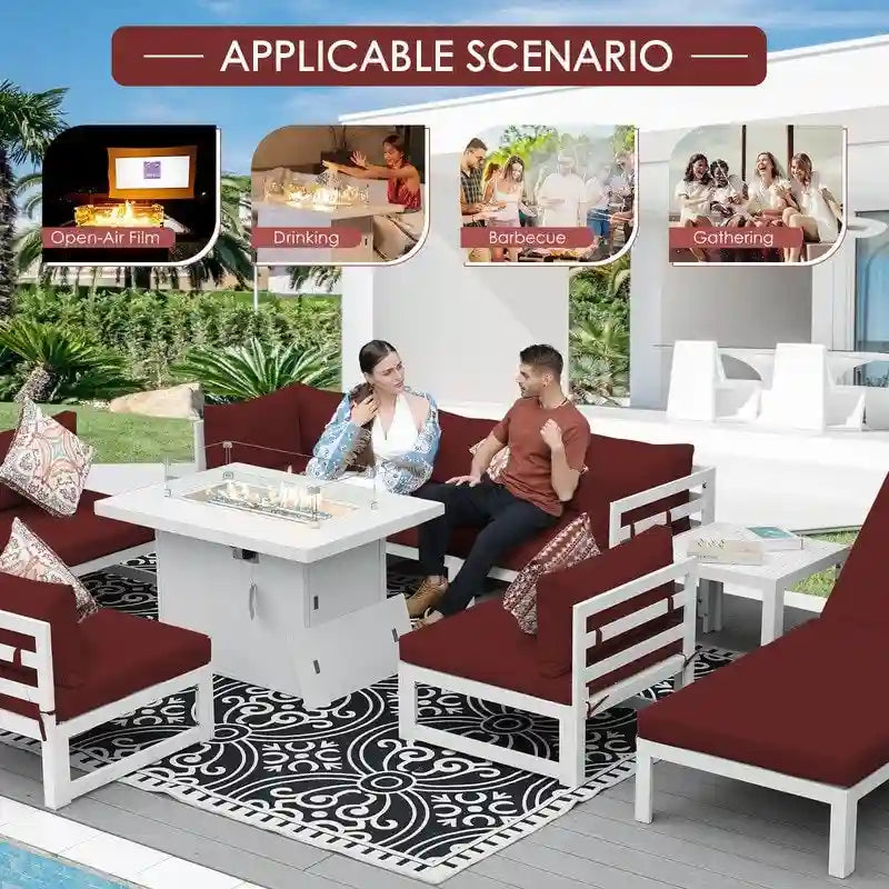 Set da salotto componibile da esterno a 11 pezzi di grandi dimensioni in alluminio con sedute profonde e chaise longue FINCATI