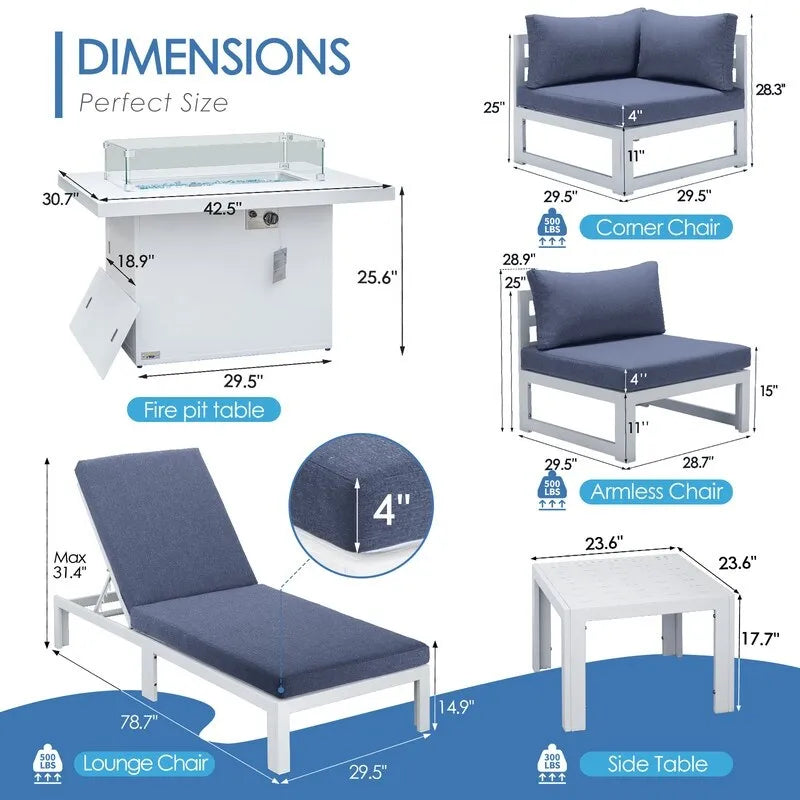 Set da salotto componibile da esterno a 11 pezzi di grandi dimensioni in alluminio con sedute profonde e chaise longue FINCATI