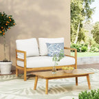 Set da Esterno Divanetto e Tavolino in Legno di Acacia con Cuscini, Teak e Bianco