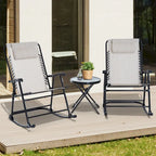Ensemble de 3 chaises d'extérieur avec fauteuil à bascule pliant et table basse en verre