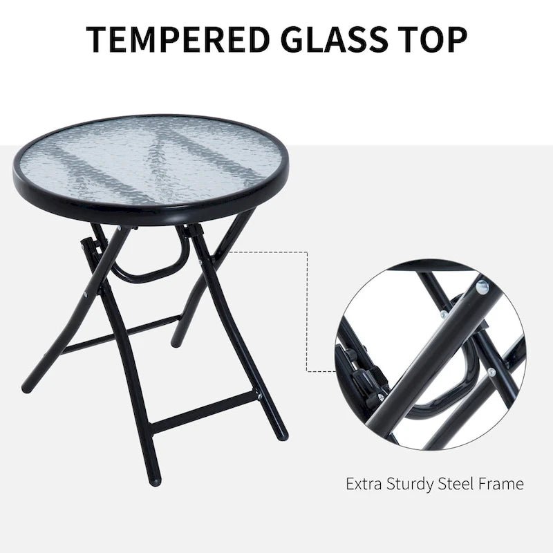 Ensemble de 3 chaises d'extérieur avec fauteuil à bascule pliant et table basse en verre