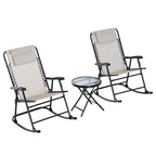 Ensemble de 3 chaises d'extérieur avec fauteuil à bascule pliant et table basse en verre