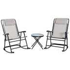 Ensemble de 3 chaises d'extérieur avec fauteuil à bascule pliant et table basse en verre