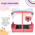 EROMMY Sabbiera per Bambini in Legno con Panchine Pieghevoli e Tettoia Regolabile, Rosa
