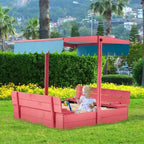 EROMMY Sabbiera per Bambini in Legno con Panchine Pieghevoli e Tettoia Regolabile, Rosa