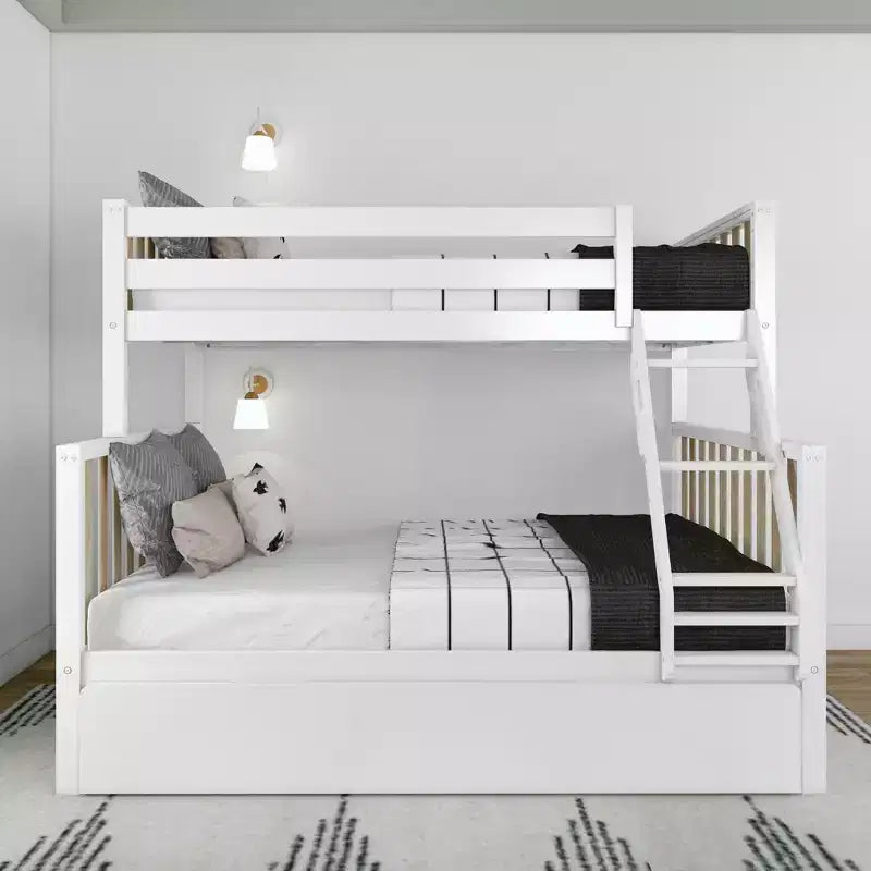 Max & Lily Letto a Castello Singolo su Una Piazza e Mezza con Letto Estraibile, Letti a Castello in Legno Massello Stile Scandinavo per Bambini