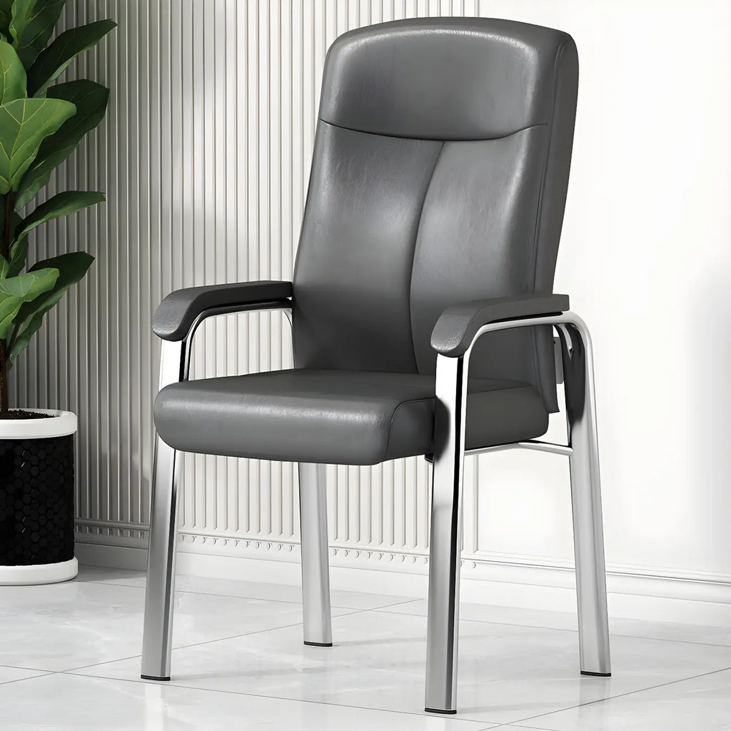 Sedia da ufficio HomeyFad moderna in pelle e metallo a 4 gambe con braccioli