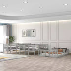 Letto a castello triplo Full Over Full con scaletta convertibile e scivolo, letto triplo con ringhiere di protezione, bianco/grigio/espresso - ModernLuxe