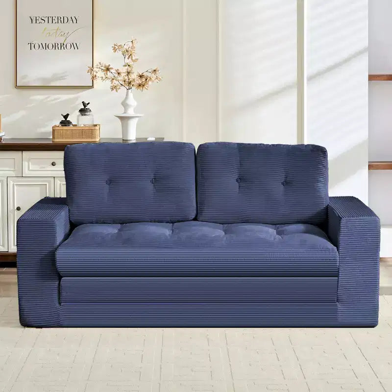 Mjkone Divano Letto Futon Convertibile 2-in-1 da 180 cm, in Tessuto a Coste, Pieghevole con Bottoni Trapuntati, Salvaspazio