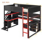 Letto a soppalco da gaming in legno Scott di GDFStudio con scale contenitore, scrivania, mensole e pannello forato